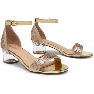 DREAM PAIRS Rhinestone Low Round Heeled Sandals